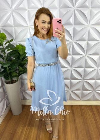 Conjunto Tecido Dunna Com Saia Godê Milena - Baby Blue - Milla Chic