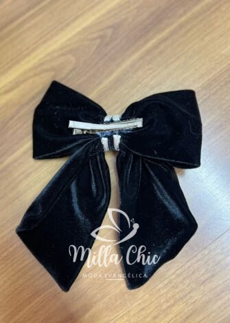 Laço Grande De Veludo e Strass Karen - Preto - Milla Chic