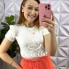 Saia Dunna Mídi Plissada De Camadas Amanda - Salmão - Milla Chic