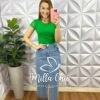 Saia Jeans Com Fendas Frontal Mídi Larissa - Jeans - Milla Chic