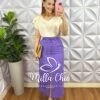 Saia Linho Com Fenda Frontal e Fita Cinto Mídi Valeria - Lavanda - Milla Chic