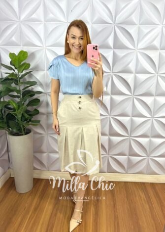 Milla Chic - millachic com br saia linho com pregas com bolso e botao ligia areia copia 1 Saia Linho Com Pregas Com Bolso E Botão Ligia - Areia - Milla Chic