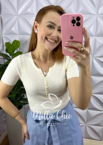 Saia Linho Evase Com Lastex Nas Costas Cleide - Baby Blue - Milla Chic