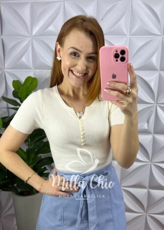Saia Linho Evase Com Lastex Nas Costas Cleide - Baby Blue - Milla Chic