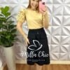 Saia Sarja Com Elastano Com Botões Funcionais Dourado Lenir - Preta - Milla Chic