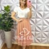 Saia Tule Bolinha Mídi Toda Forrada Sara - Rosa - Milla Chic
