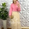 Milla Chic - millachic com br saia tule midi estilo plissado toda forrada sophia areia 1 Saia Tule Midi Estilo Plissado Toda Forrada Sophia - Areia - Milla Chic
