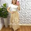 Saia Viscose Com Lastex Na Cintura E Fenda Lateral Leticia - Areia - Milla Chic