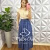 Saia Viscose Com Lastex Na Cintura E Fenda Lateral Leticia - Azul - Milla Chic