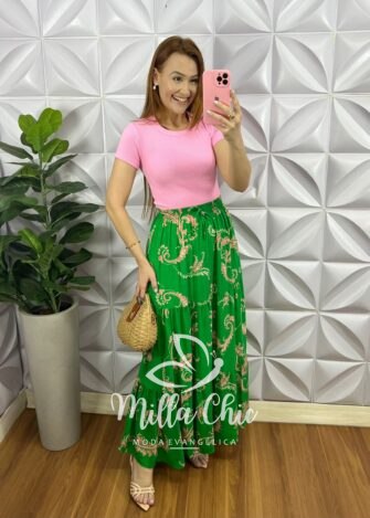 Milla Chic - millachic com br saia viscose com lastex na cintura longa quiteria verde 3 Saia Viscose Com Lastex Na Cintura Longa Quitéria - Verde - Milla Chic