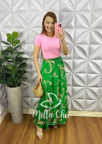 Milla Chic - millachic com br saia viscose com lastex na cintura longa quiteria verde Saia Viscose Com Lastex Na Cintura Longa Quitéria - Verde - Milla Chic