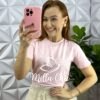 Tshirt De Malha de Algodão Com Frase Silcada Graça - Rosa Balé - Milla Chic
