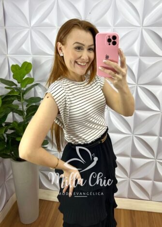 Milla Chic - millachic com br tshirt viscolycra manga muscle listrada maraisa preta 2 Tshirt Viscolycra Manga Muscle Listrada Maraisa - Preta - Milla Chic
