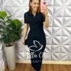 Vestido Anarruga Tubinho Gola Polo Mídi Dani - Preto - Milla Chic