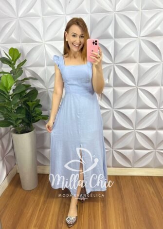 Milla Chic - millachic com br vestido cambraia de linho com bojo manga babadinho aline areia copia 2 Vestido Cambraia de Linho Com Bojo Manga Babadinho Aline - Azul - Milla Chic