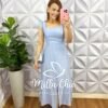 Vestido Cambraia de Linho Com Bojo Manga Babadinho Aline - Azul - Milla Chic