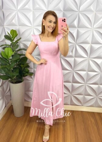 Milla Chic - millachic com br vestido cambraia de linho com bojo manga babadinho aline azul copia 2 Vestido Cambraia de Linho Com Bojo Manga Babadinho Aline - Rosa Balé - Milla Chic