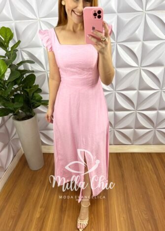 Milla Chic - millachic com br vestido cambraia de linho com bojo manga babadinho aline azul copia 4 Vestido Cambraia de Linho Com Bojo Manga Babadinho Aline - Rosa Balé - Milla Chic