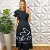 Vestido Cambraia de Linho Manga Babadinho Dupla Mídi Catarina - Preto - Milla Chic