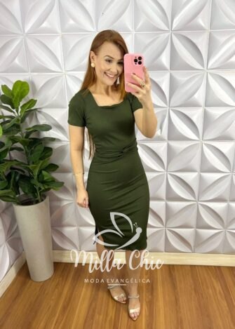 Vestido Canelado Ribanna Com Faixa Cinto Jenifer - Verde - Milla Chic