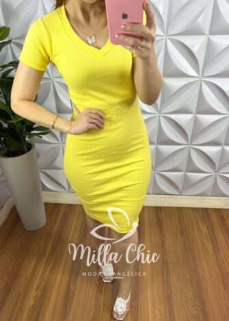 Vestido Canelado Ribanna Curto Candy Color Maria - Manteiga - Milla Chic