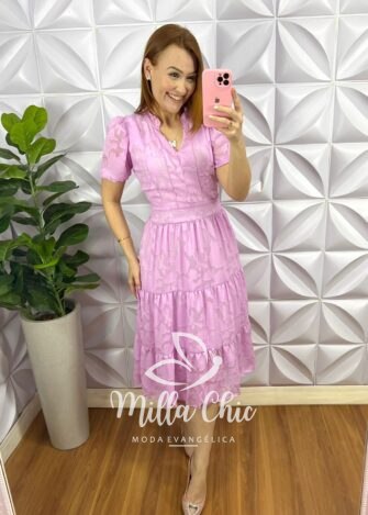 Milla Chic - millachic com br vestido chiffon devore midi estampado leticia lavanda Vestido Chiffon Devore Mídi Estampado Leticia - Lavanda - Milla Chic