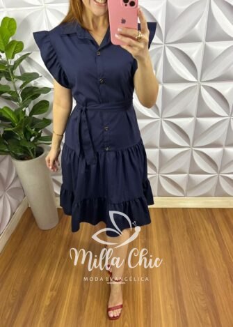 Milla Chic - millachic com br vestido crepinho oversized manga babadinho geysa azul Vestido Crepinho Oversized Manga Babadinho Geysa - Azul - Milla Chic