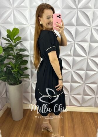 Vestido Dunna Oversized Manga Princesa Faixa Cinto Helena - Preto - Milla Chic