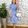 Vestido Jaccar Com Torção No Busto Lanna - Azul - Milla Chic