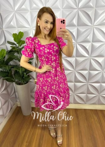 Vestido Laise Bordado Ate O Joelho Aurora - Pink - Milla Chic