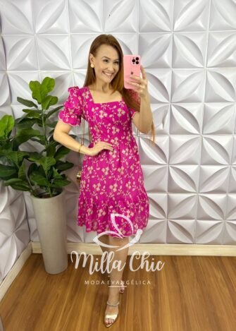 Vestido Laise Bordado Ate O Joelho Aurora - Pink - Milla Chic