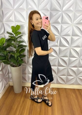 Vestido Malha 100% Algodão Com Escrita Yeshua - Preto - Milla Chic