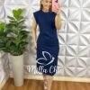 Vestido Malha 100% Algodão Manga Muscle Mariza - Azul Marinho - Milla Chic