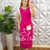 Vestido Moletinho Com Manga Musclee Mídi Com Fenda Renata - Pink - Milla Chic