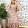Vestido No Laíse De Algodão Manga Raglan Bordado Mídi Iris - Rosa - Milla Chic