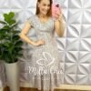 Vestido No Viscolinho Mídi Manga Babadinho Estampado Manu - Areia - Milla Chic