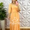 Vestido No Viscosarja Mídi Manga 3/4 Lastex Nas Costas Giovane - Salmão - Milla Chic