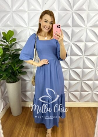 Vestido No Viscosarja Mídi Manga 3/4 Lastex Nas Costas Giovane - Salmão - Milla Chic