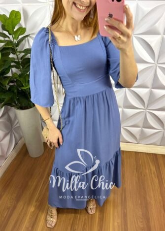 Vestido No Viscosarja Mídi Manga 3/4 Lastex Nas Costas Giovane - Salmão - Milla Chic