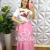 Vestido Saia No Viscosarja Com Blusa Em Malha Romantic Fallon - Rosa Balé - Milla Chic