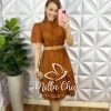 Vestido Tricoline Com Bordados De Guipper e Cinto Stefani - Branco - Milla Chic