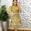 Vestido Tricoline Com Bordados De Guipper e Cinto Stefani - Capuchino - Milla Chic