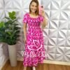 Vestido Viscolinho Estampado Longo Com Lastex Cilene - Pink - Milla Chic