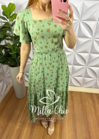 Milla Chic - millachic com br vestido viscolinho estampado mullet com bojo em verde 2 Vestido Viscolinho Estampado Mullet Com Bojo Emanuele - Verde - Milla Chic