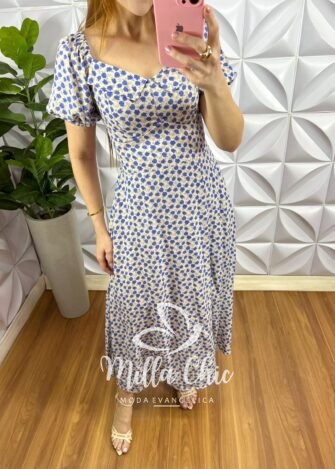 Milla Chic - millachic com br vestido viscolinho midi com gola lastex estampado elisa azul e areia 4 Vestido Viscolinho Mídi Com Gola Lastex Estampado Elisa - Azul e Areia - Milla Chic