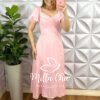 Vestido Viscolinho Mídi Com Gola Lastex Nas Costas Elisa - Rosa Balé - Milla Chic