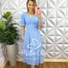 Vestido Viscolinho Mídi Estampado Manga 3/4 Cecilia - Azul - Milla Chic