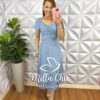 Vestido Viscolinho Mídi Estampado Sheila - Azul Claro - Milla Chic