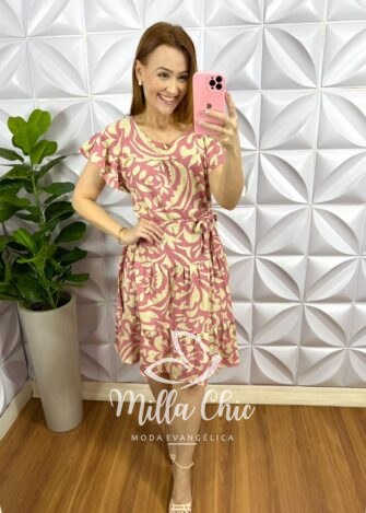 Vestido Viscolycra Com Faixa Cinto Curto Gabriela - Rosa - Milla Chic