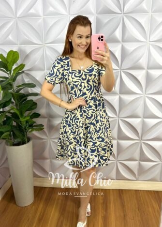 Vestido Viscolycra Com Lastex Curto Gabriela - Azul - Milla Chic